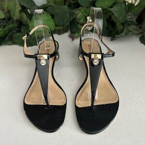 Michael Kors Black Patent Leather Thong Sandals Size 10M